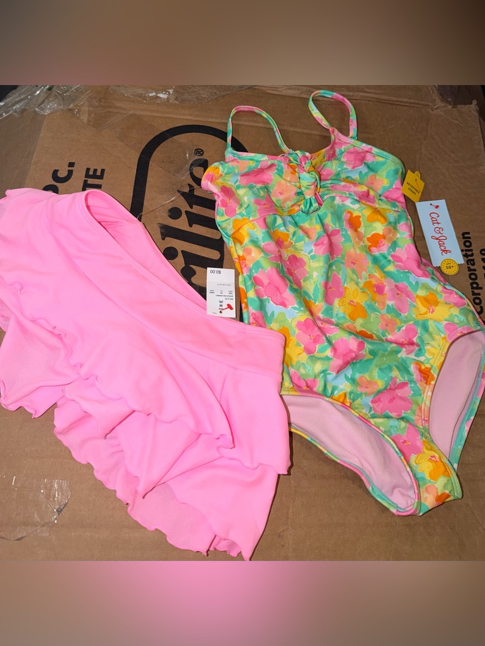 Target Girls Floral One-Piece Swimsuit with Pink Ruffle Swim Skirt - Multicolor